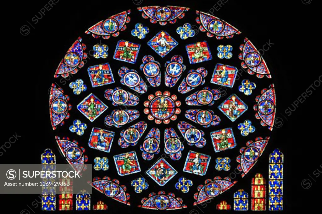 Rose window of a cathedral, Chartres Cathedral, Chartres, Eure-Et-Loir, France