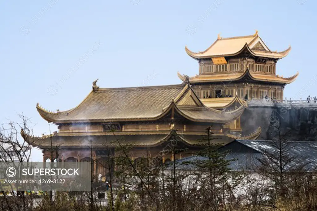 Low angle view of a pagoda, Huazang Temple, Mount Emei, Sichuan Province, China