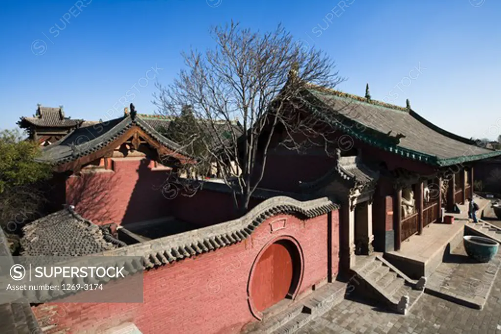 High angle view of a temple, Shuanglin Temple, Pingyao, Shanxi Province, China