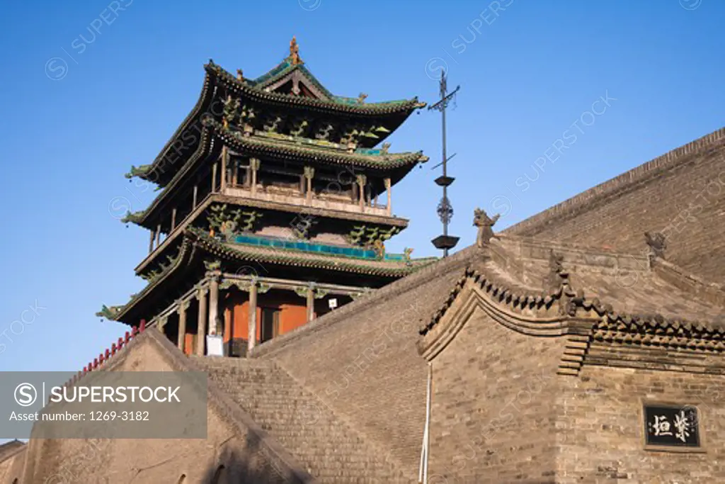 Temple at a city wall, Pingyao, Shanxi Province, China