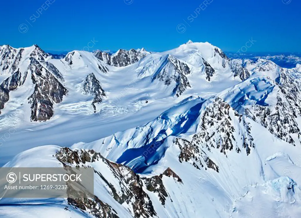 High angle view of snowcapped mountain range, Kluane National Park, Yukon, Canada
