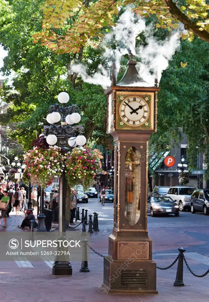 Steam clock in a city, Gastown Steam Clock, Gastown, Vancouver, British Columbia, Canada