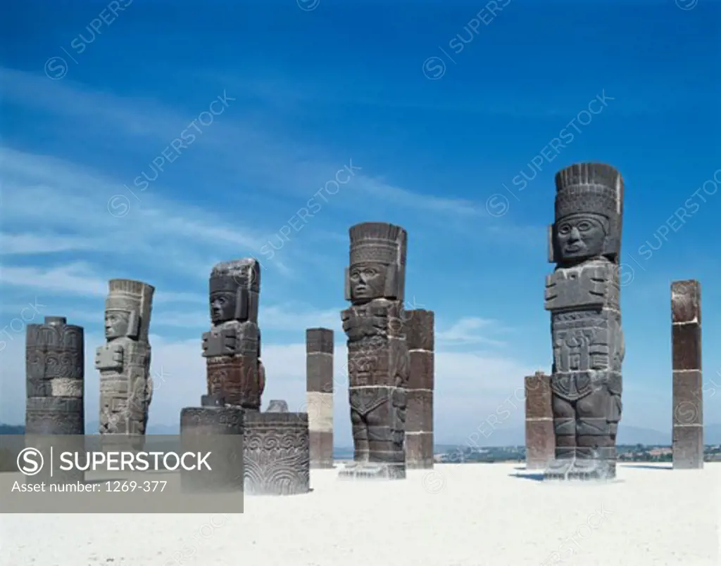 Statues at a temple, Atlantean Figures, Temple of Quetzalcoatl, Tula (Toltec), Mexico