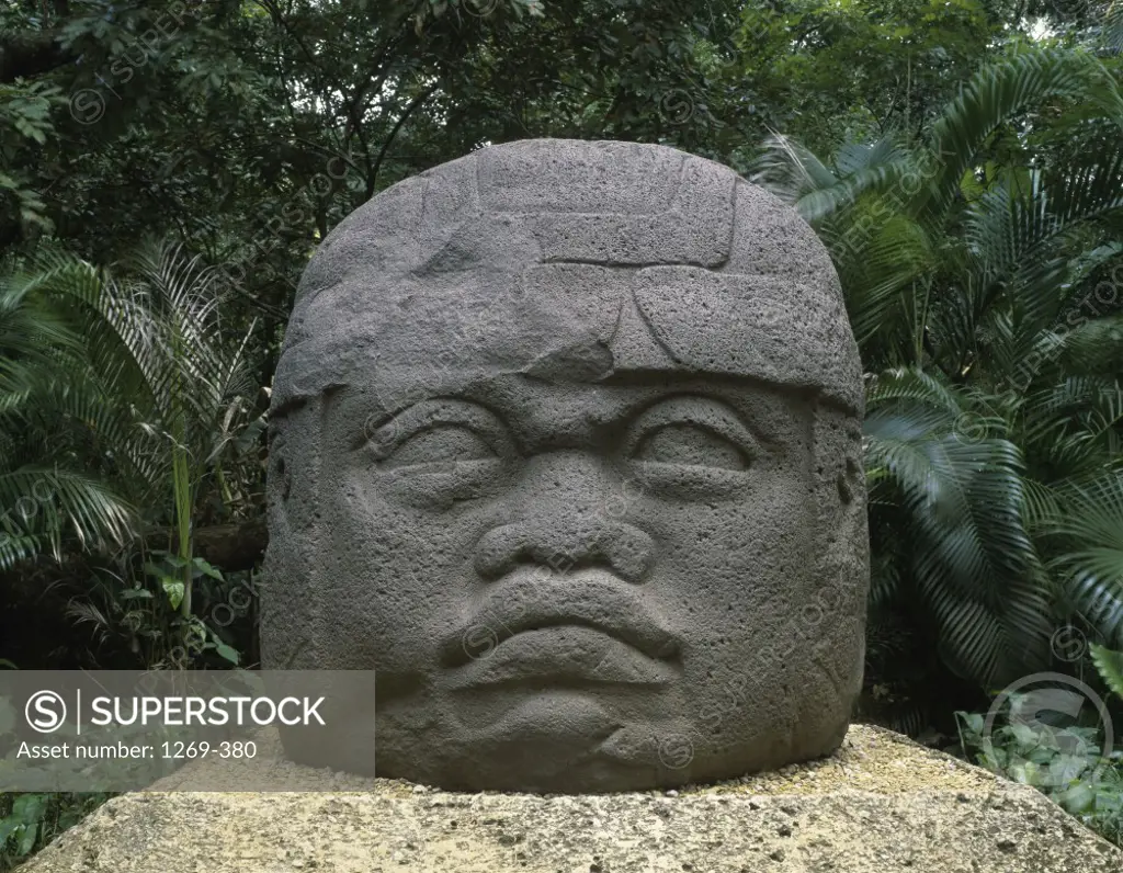 Close-up of a sculpture, Olmec Head, La Venta Museum, Villahermosa, Mexico