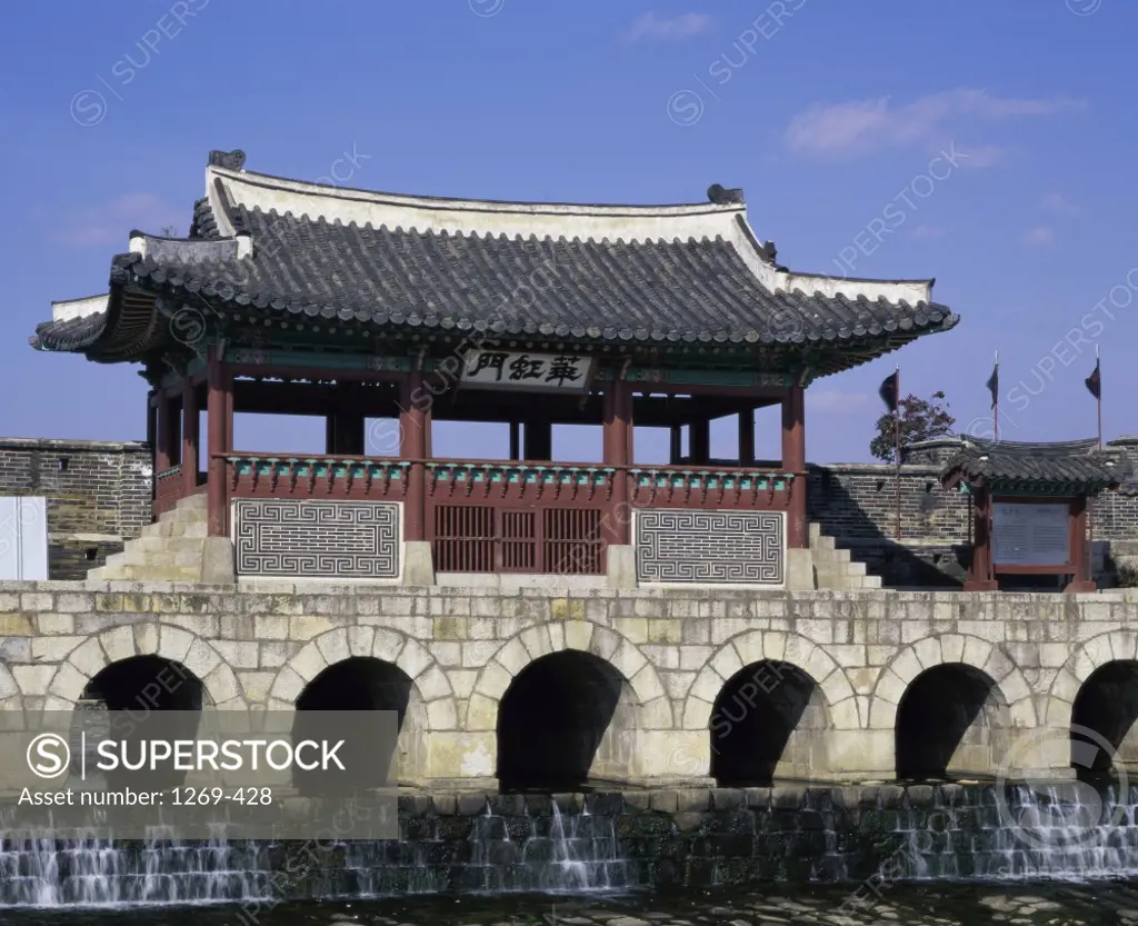 Water flowing under a bridge in a fortress, Hwasong Fortress, Suwon, South Korea