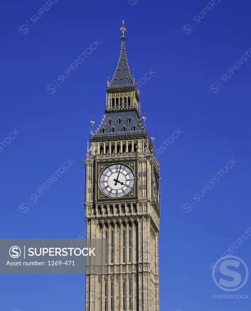 Low angle view of a clock tower, Big Ben, London, England