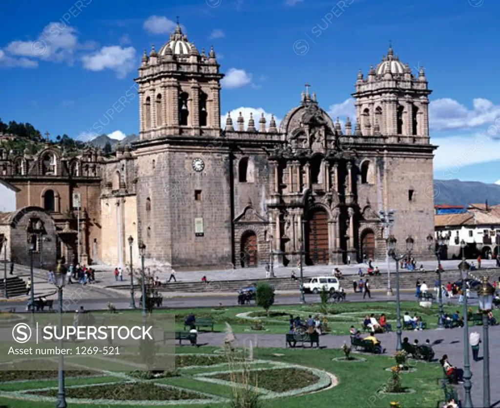 Facade of a cathedral, Plaza de Armas, Cuzco, Peru