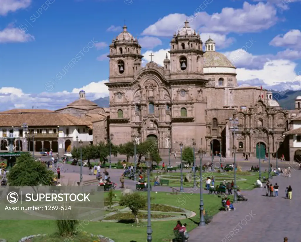 Facade of a church, La Compania Church, Plaza de Armas, Cuzco, Peru