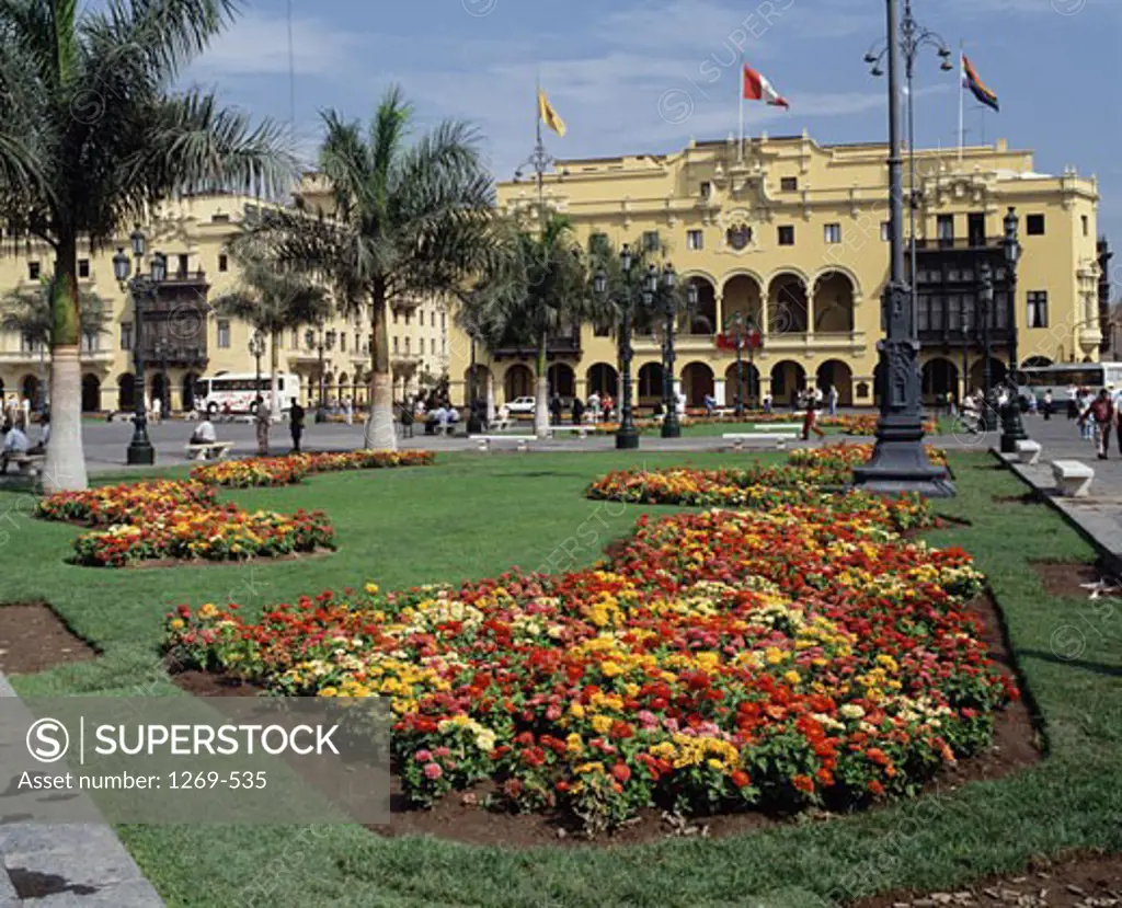 Garden in front of a building, Plaza de Armas, Lima, Peru