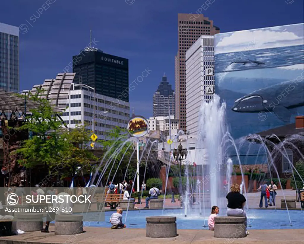 Fountain in front of a shopping mall, Underground Atlanta, Atlanta, Georgia, USA