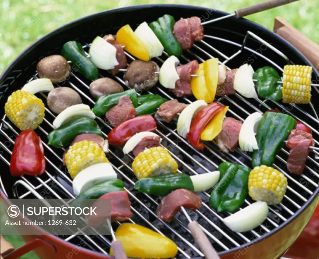 Close-up of assorted vegetables on a barbecue grill