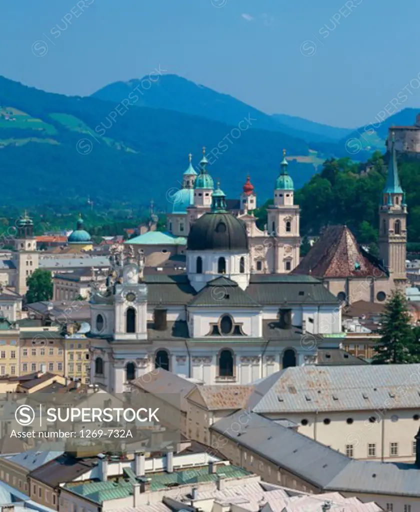 Aerial view of buildings in Salzburg, Austria