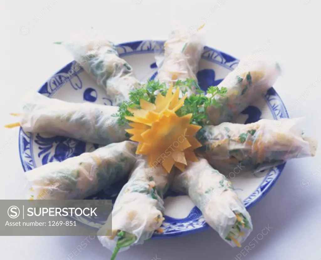 Close-up of Vietnamese Spring Rolls on a platter