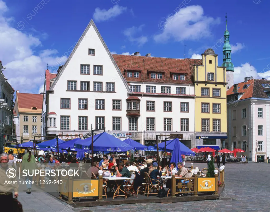 People sitting at an outdoor cafe, Town Hall Square, Tallinn, Estonia