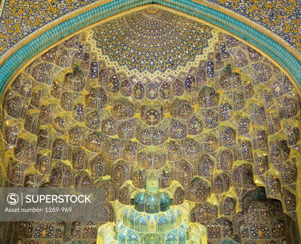 Mosaic work on the interior of the Royal Mosque, Esfahan, Iran