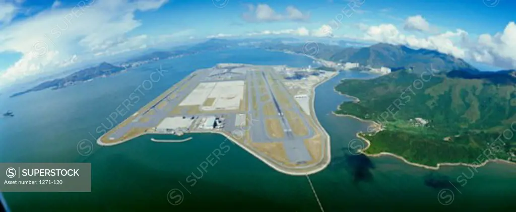 Aerial view of an airport, Hong Kong International Airport, Chek Lap Kok, Hong Kong, China