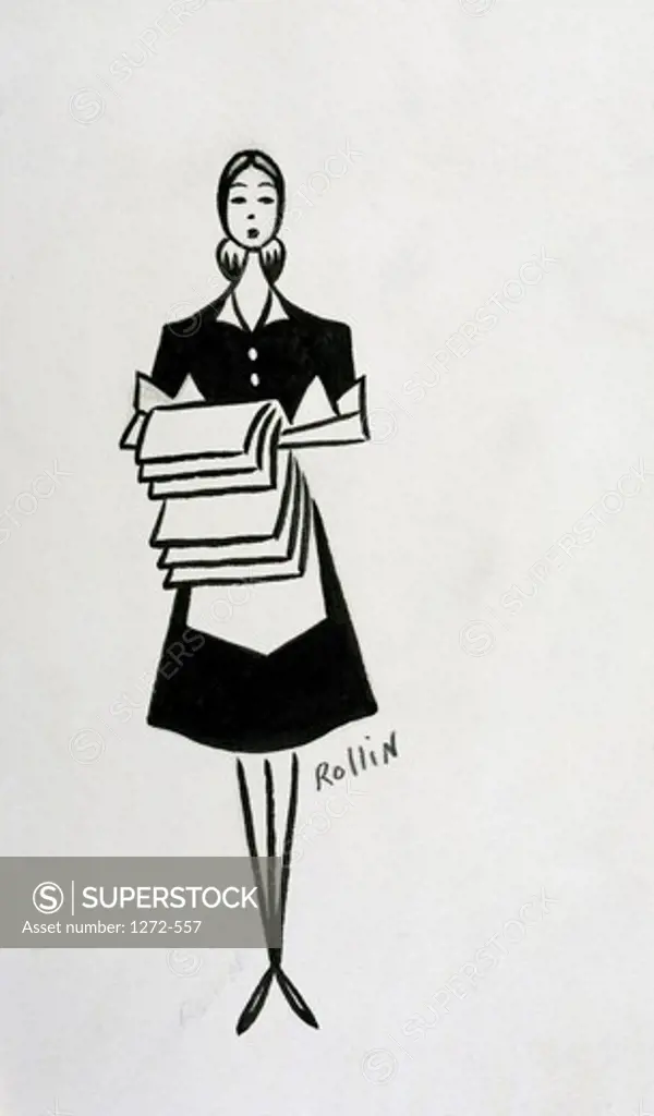 Hotel Maid by Rollin McGrail, Marker on paper, 1993, 20th century