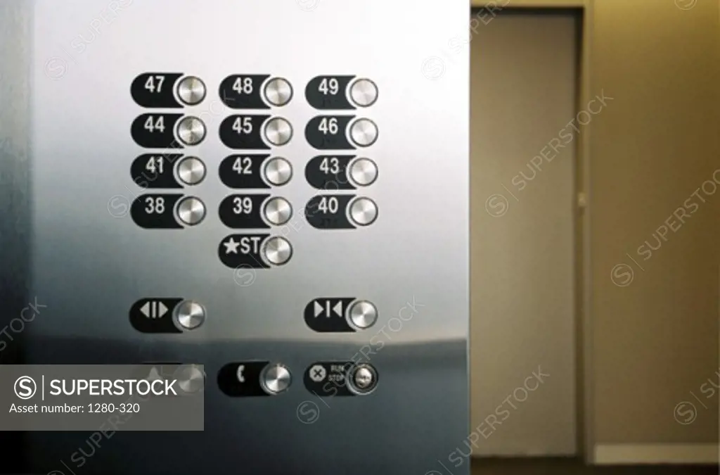 Close-up of the control panel of an elevator