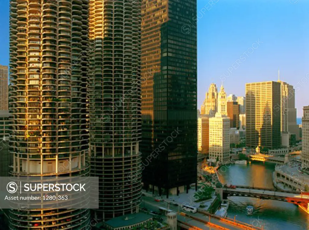 High angle view of buildings in a city, Chicago, Illinois, USA