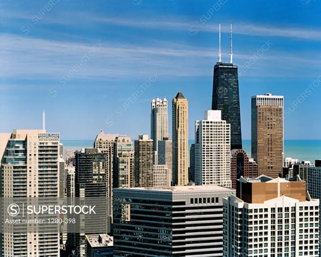Skyscrapers in a city, John Hancock Center, Lake Michigan, Chicago, Illinois, USA