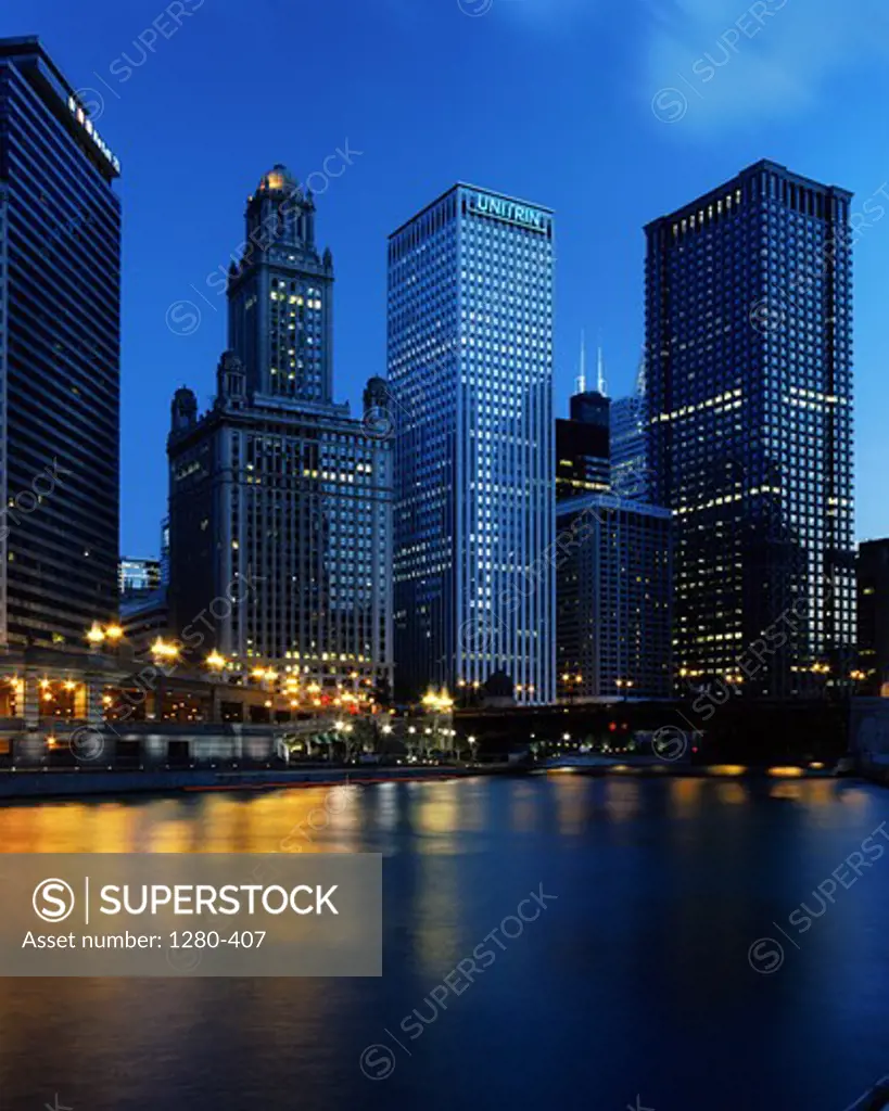 Skyscrapers in a city, LaSalle Street, Chicago River, Chicago, Illinois, USA