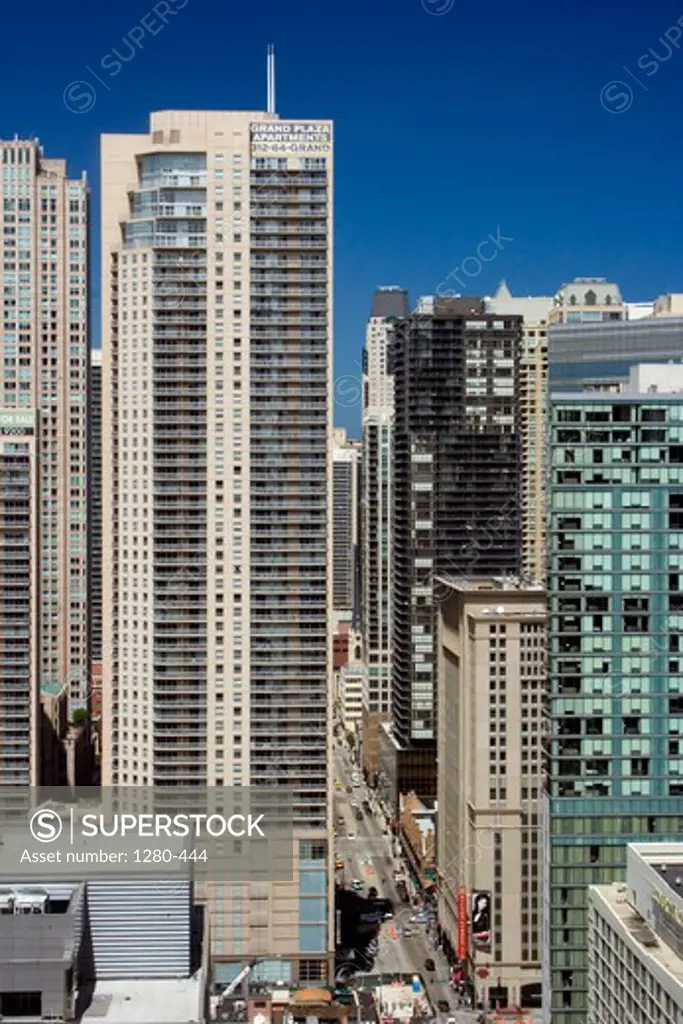 Skyscrapers in a city, Grand Plaza I, State Street, Chicago, Illinois, USA