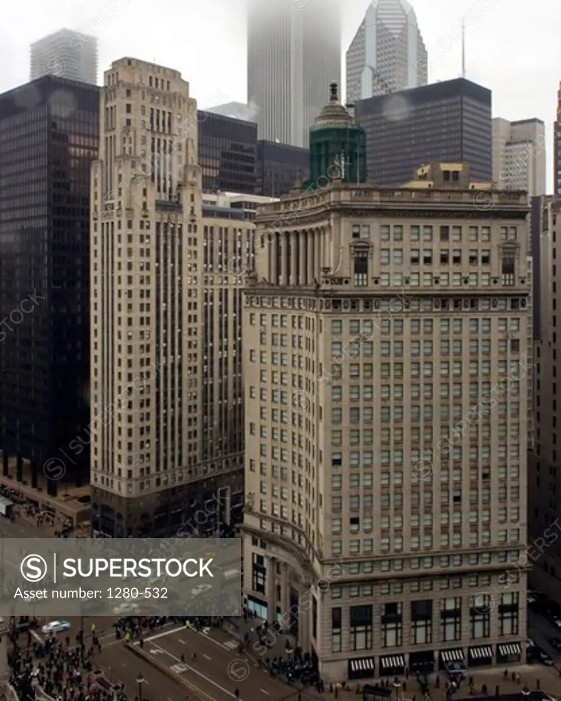 High angle view of buildings, 333 North Michigan, London Guarantee Building, Wacker Drive, Chicago, Cook County, Illinois, USA