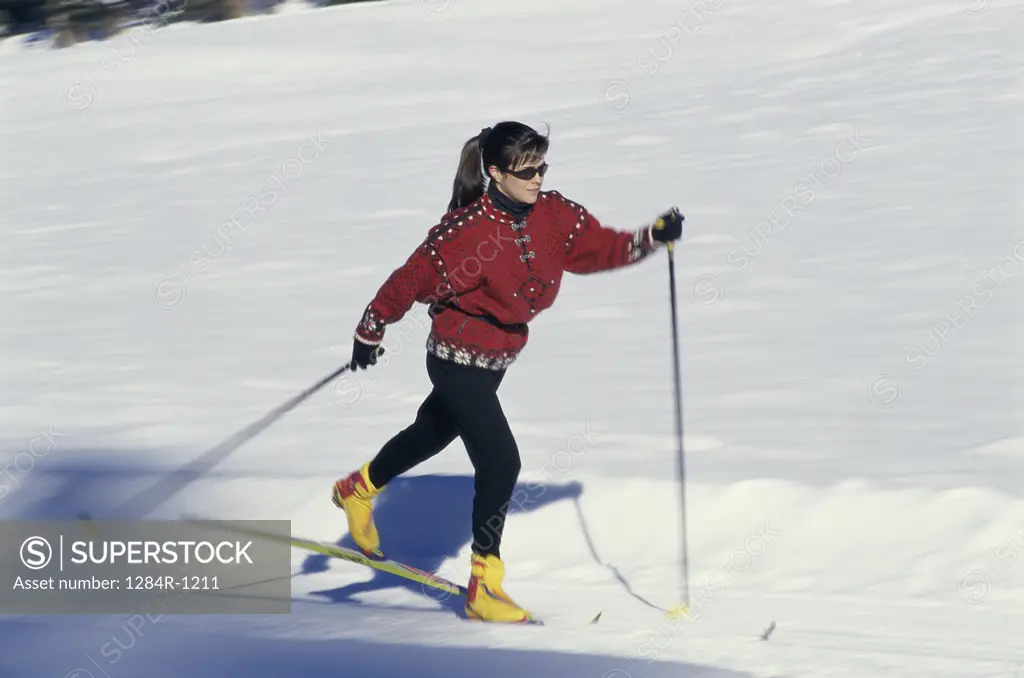 Young woman skiing, Sun Valley, Idaho, USA