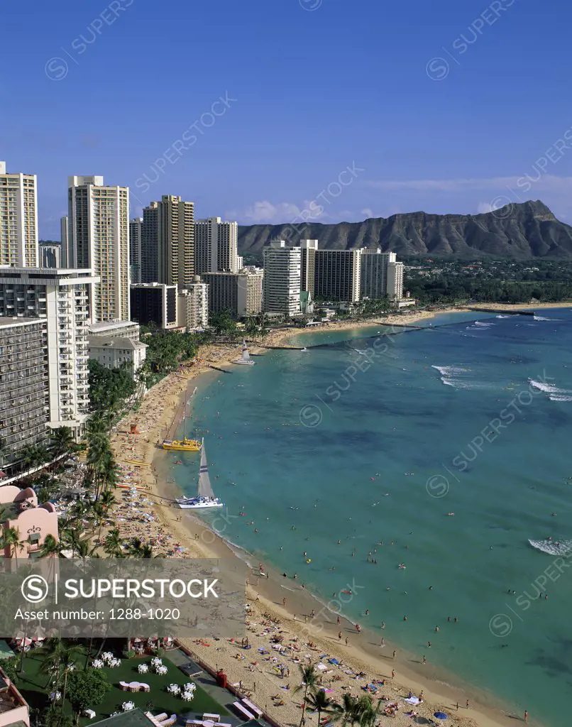 Waikiki Beach, Diamond Head, Honolulu, Oahu, Hawaii, USA