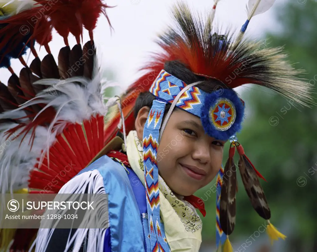 Portrait of a Cheyenne boy in traditional clothing