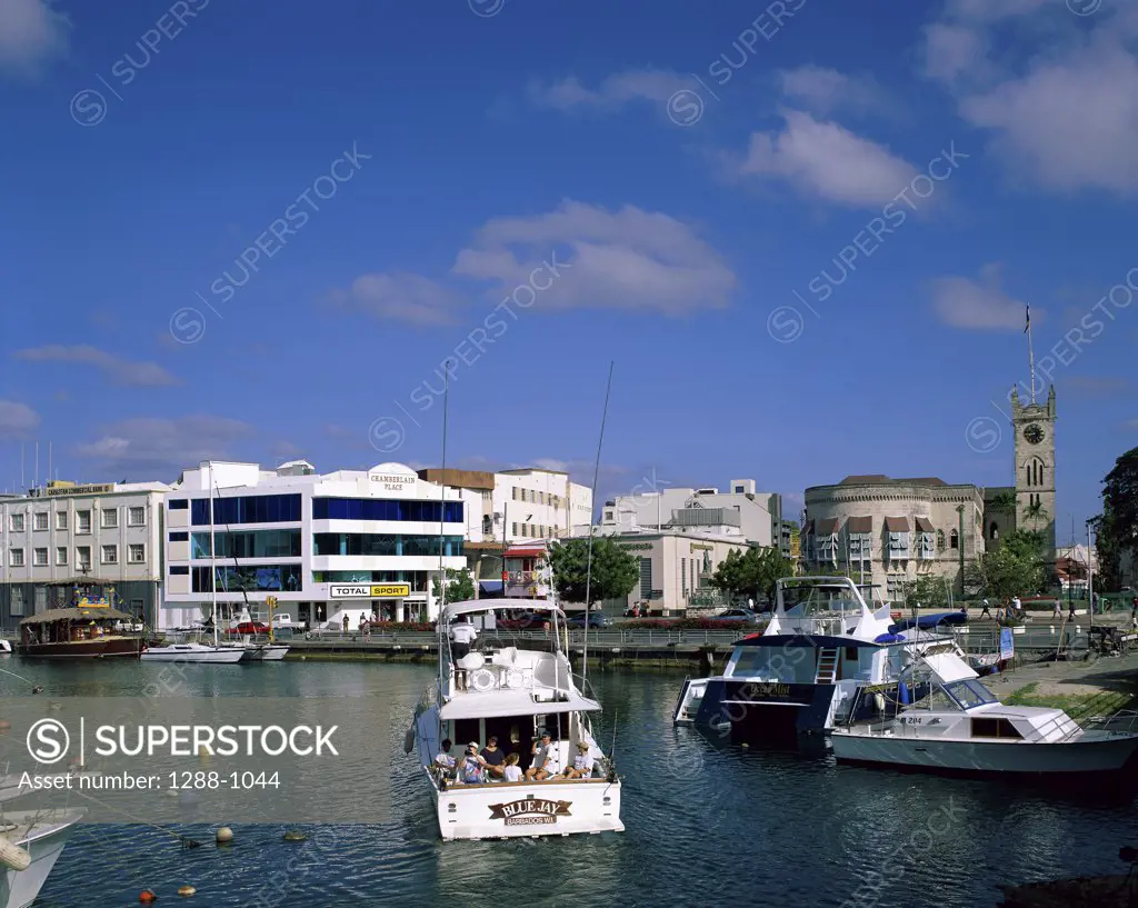 Motorboats anchored in a harbor, Bridgetown, Barbados