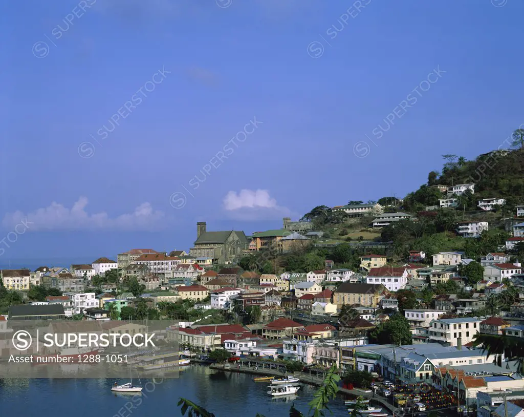 High angle view of a town, St. George's, Grenada