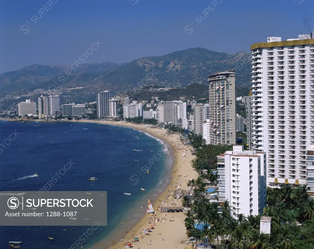 Buildings on the beach, Icacos Beach, Acapulco, Guerrero, Mexico