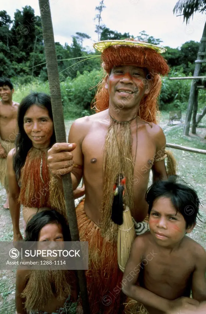 Portrait of a Yagua Indian family, Peru