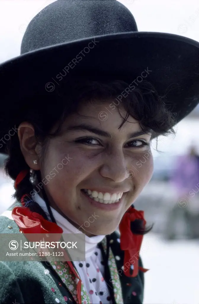 Portrait of a young woman smiling, Peru