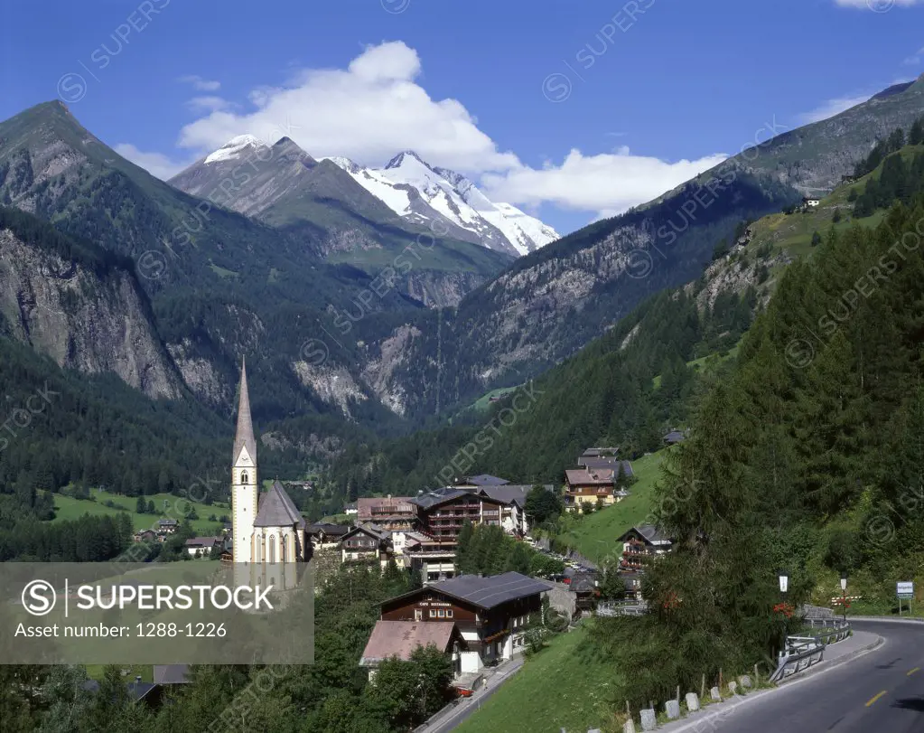High angle view of buildings in a valley, Heiligenblut, Austria