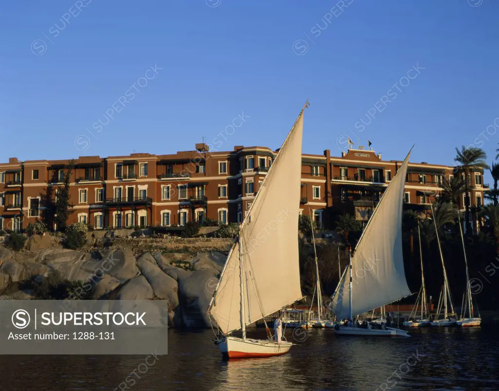 Sailboats in a river, Old Cataract Hotel, Aswan, Egypt