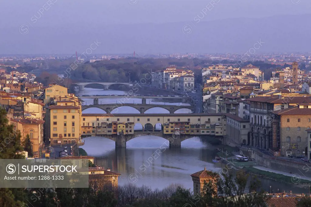 High angle view of a city, Ponte Vecchio, Florence, Italy