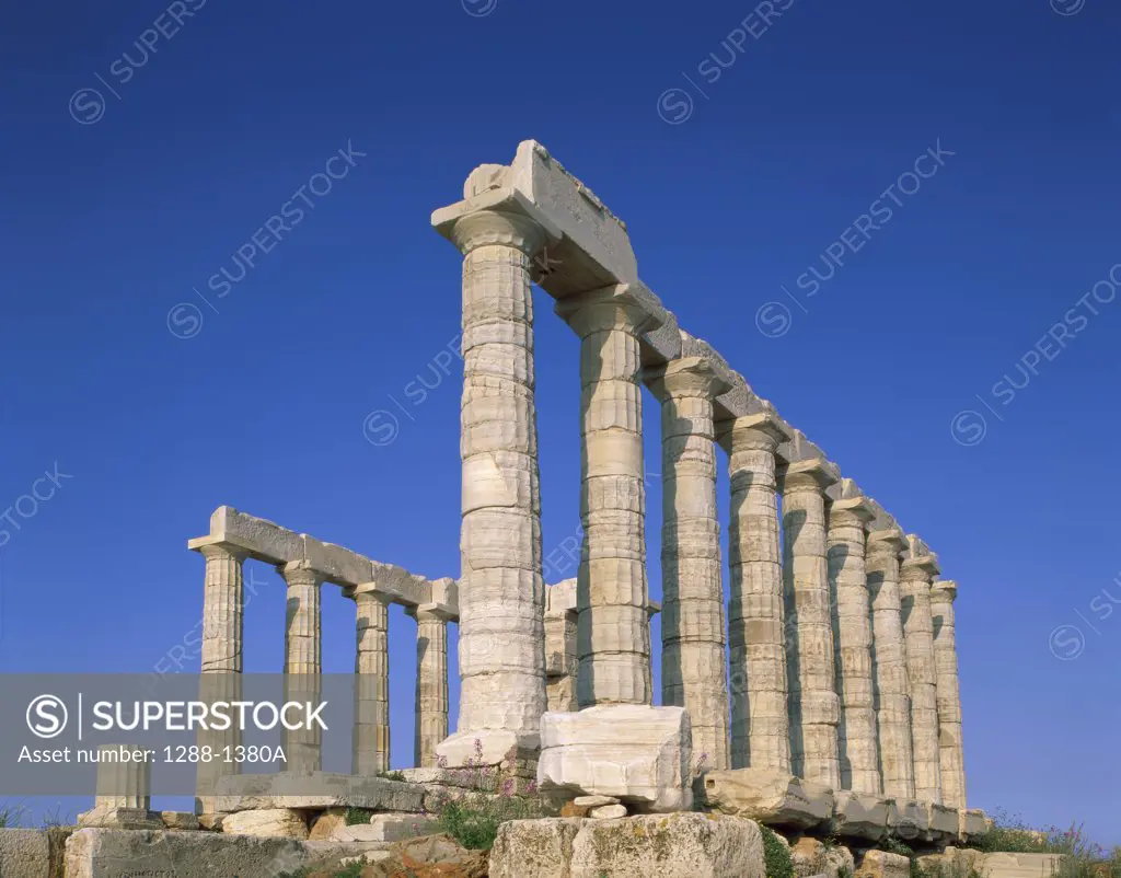 Low angle view of an ancient temple, Temple of Poseidon, Sounion, Greece