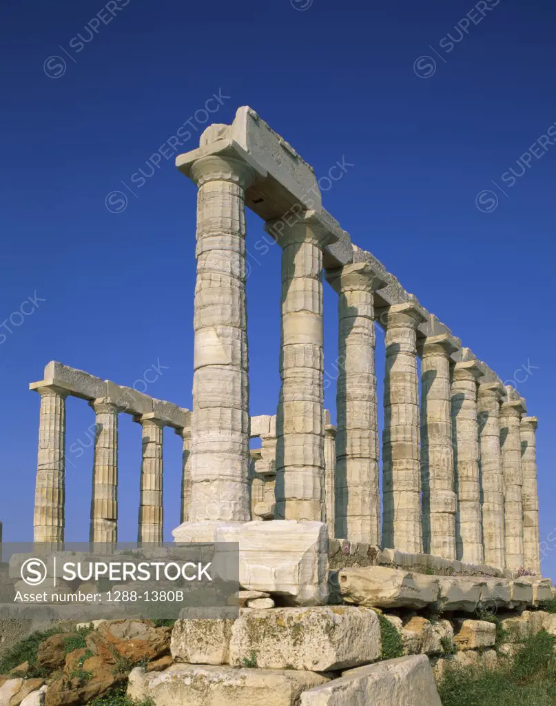 Old ruins of a temple, Temple of Poseidon, Sounion, Greece