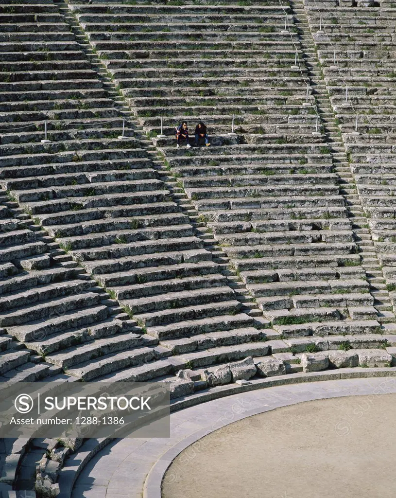 High angle view of steps of an ancient amphitheater, Epidaurus, Greece