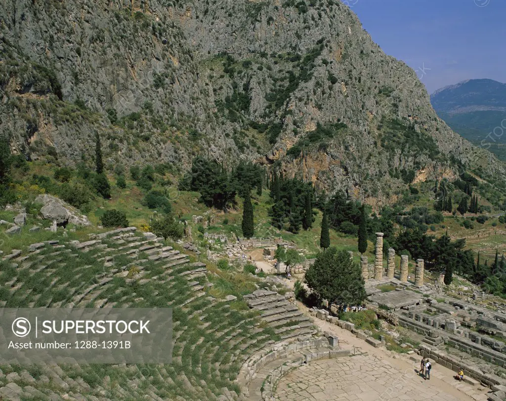 High angle view of an amphitheater, Temple of Apollo, Delphi, Greece