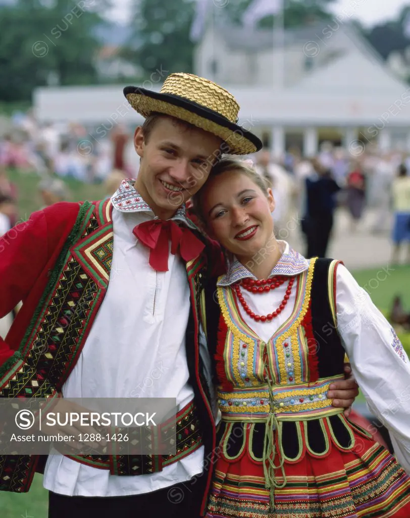 Portrait of a teenage couple smiling, Poland