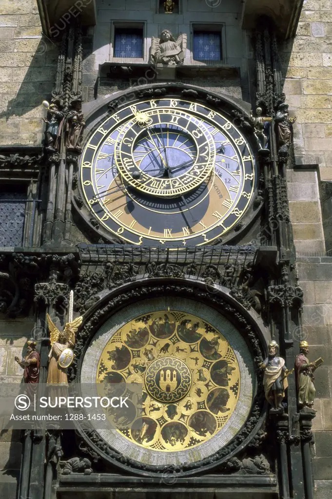 Close-up of an astronomical clock, Prague Town Hall, Prague, Czech Republic