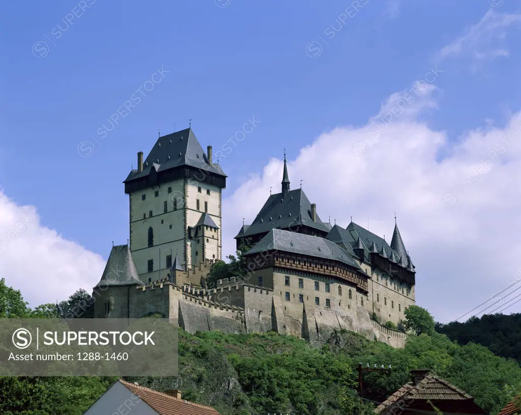 View of a castle on a hill, Karlstejn Castle, Berounka Valley, Czech Republic