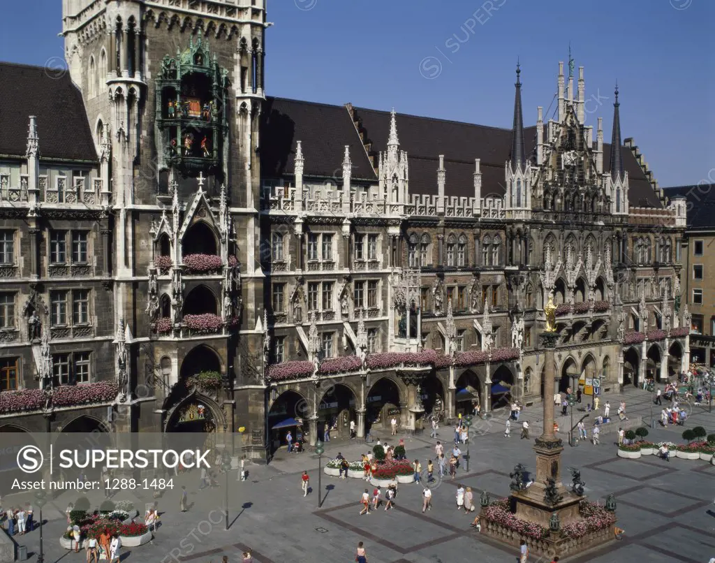 High angle view of a government building, Town Hall, Marienplatz, Munich, Germany