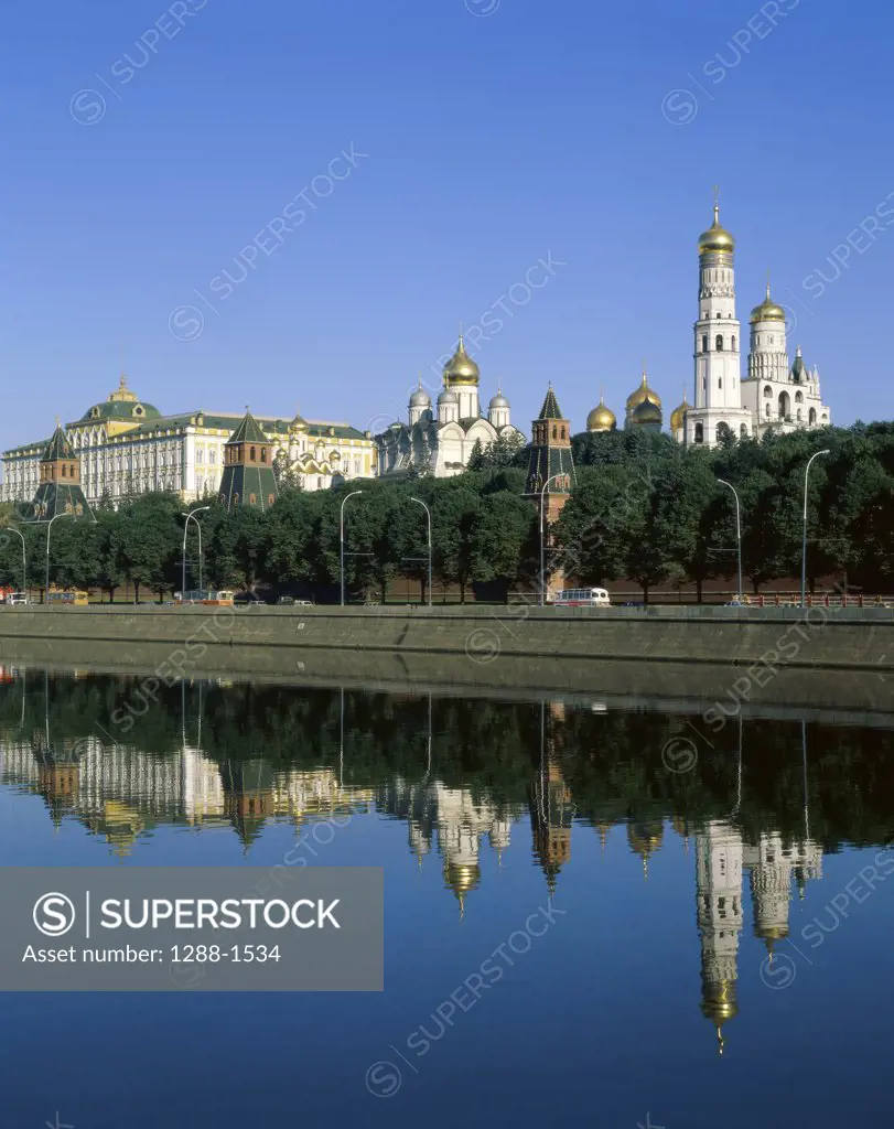 Reflection of buildings in water, Kremlin, Moscow, Russia