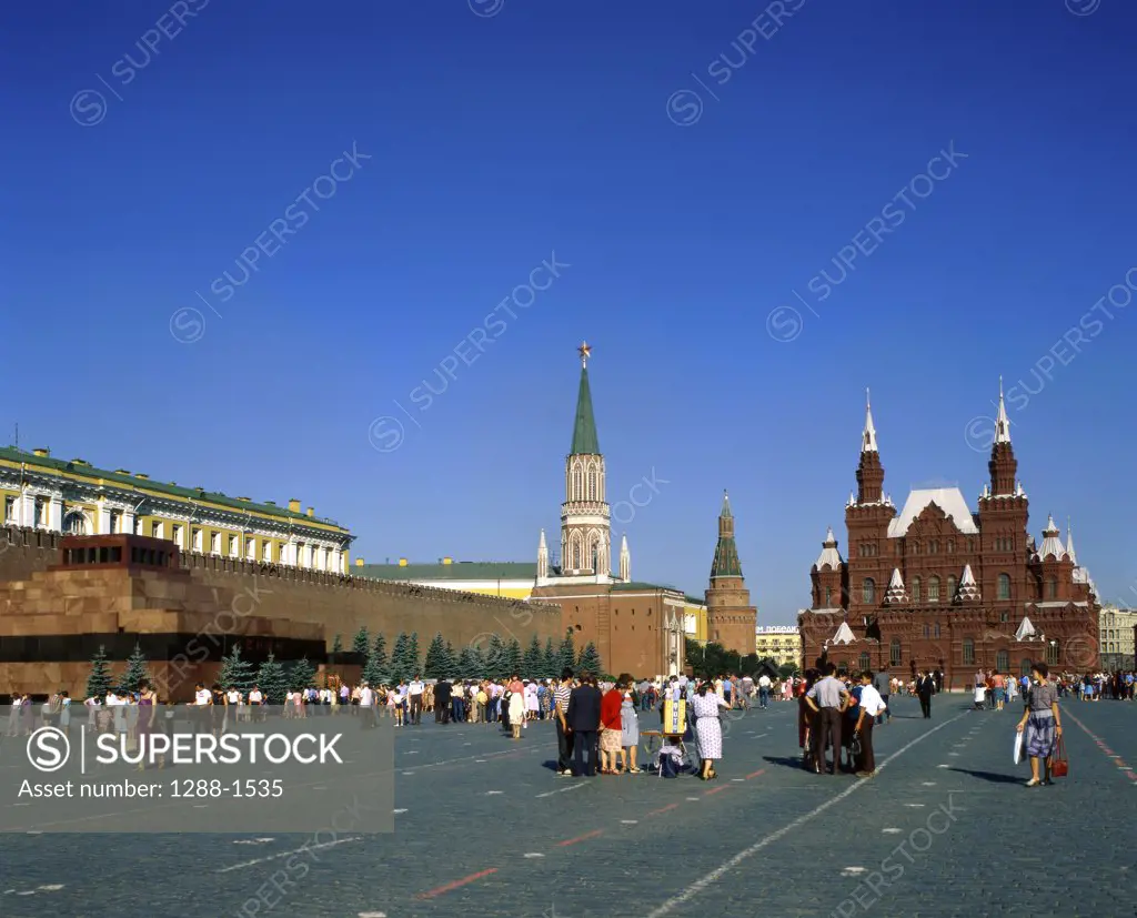 Group of people walking in front of a church, Red Square, Moscow, Russia