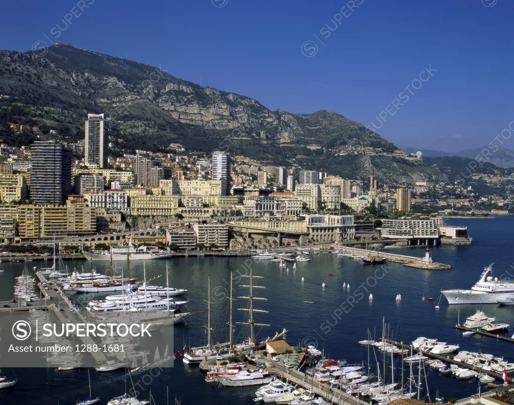 High angle view of a harbor, Monaco Port, Monte Carlo, Monaco