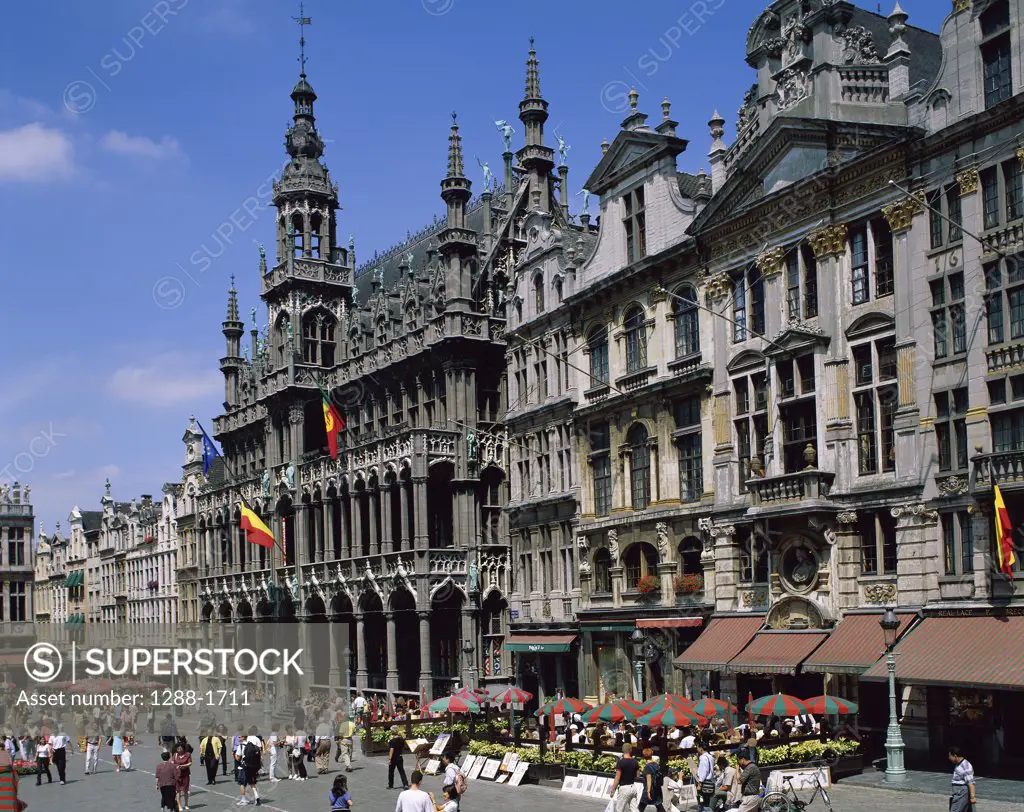 Tourist walking on the street, Grand Place, Brussels, Belgium